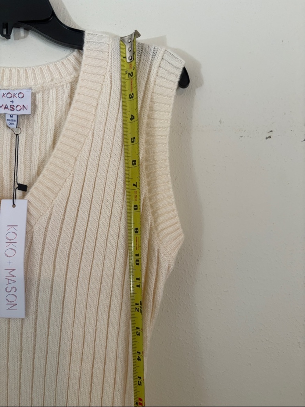 NWT Koko + Mason Cream Ribbed V-Neck Midi Sleeveless Sweater Dress - Picture 7 of 7